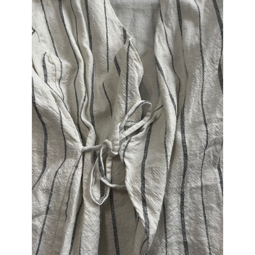 Old Navy Womens XL Ivory Navy Blue Striped Sleeveless Side Tie Wrap Vest Linen - Picture 7 of 9